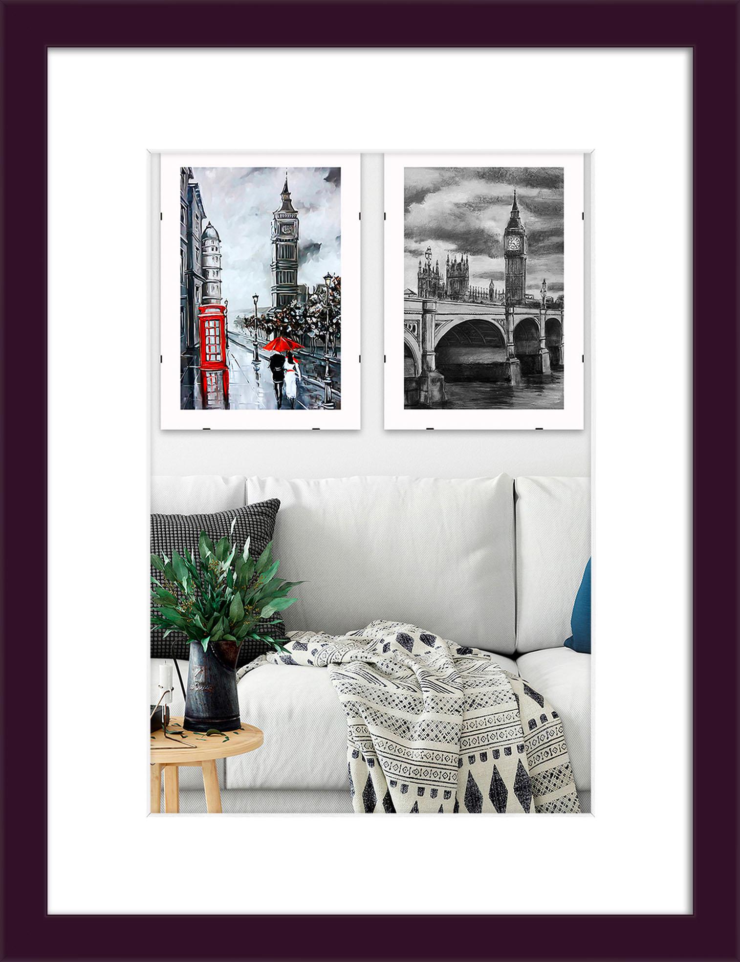 Фоторамка деревянная EmojiFrame 30х40 см под фото 20х30 см AH2220-02 пластиковое стекло 0,8 мм паспарту Фиолетовый - фото 1