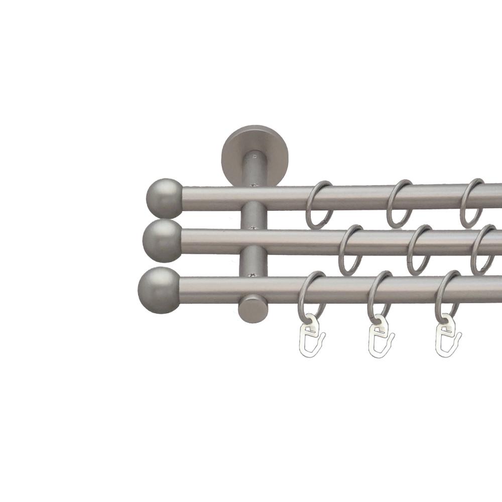 Карниз Orvit Куля Болонь металевий трирядний циліндр 20 см гладка труба кільце металеве 16/16/16 мм 300 см Сатин (00-00024309) - фото 1