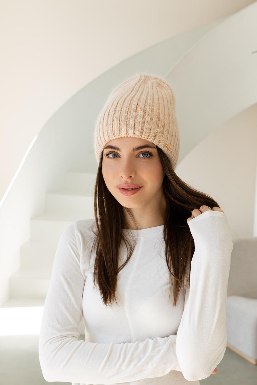 Шапка зимняя женская Ангора Молодежь двойная Бежевый (2767840487)