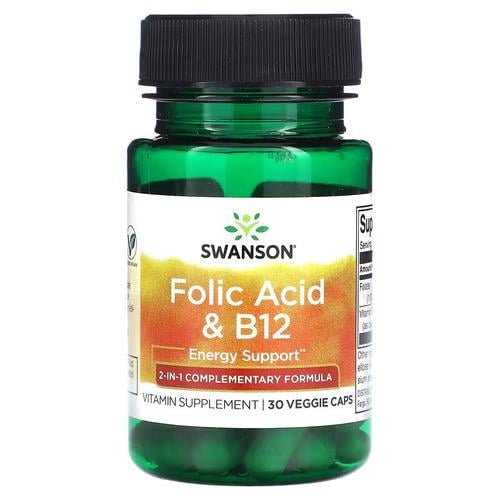 Кобаламин B-12 Swanson Folic Acid & B12 30 капс. (SWU670)