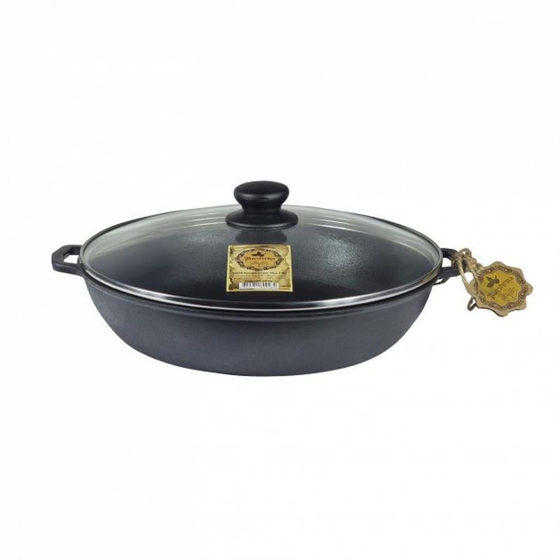 Сковорода пательня-жарівня з скляною кришкою чавунна 260х60 мм (30288170)