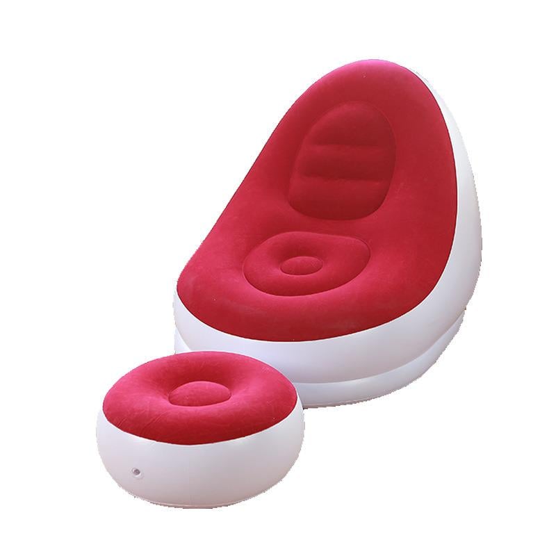 Надувной диван с пуфиком для ног A-Sofa Белый с красным (35048131)