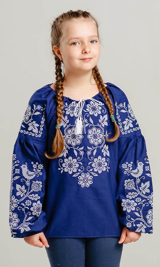Вишиванка дитяча для дівчинки Вишиваночка р. 134 Синій (950-10)