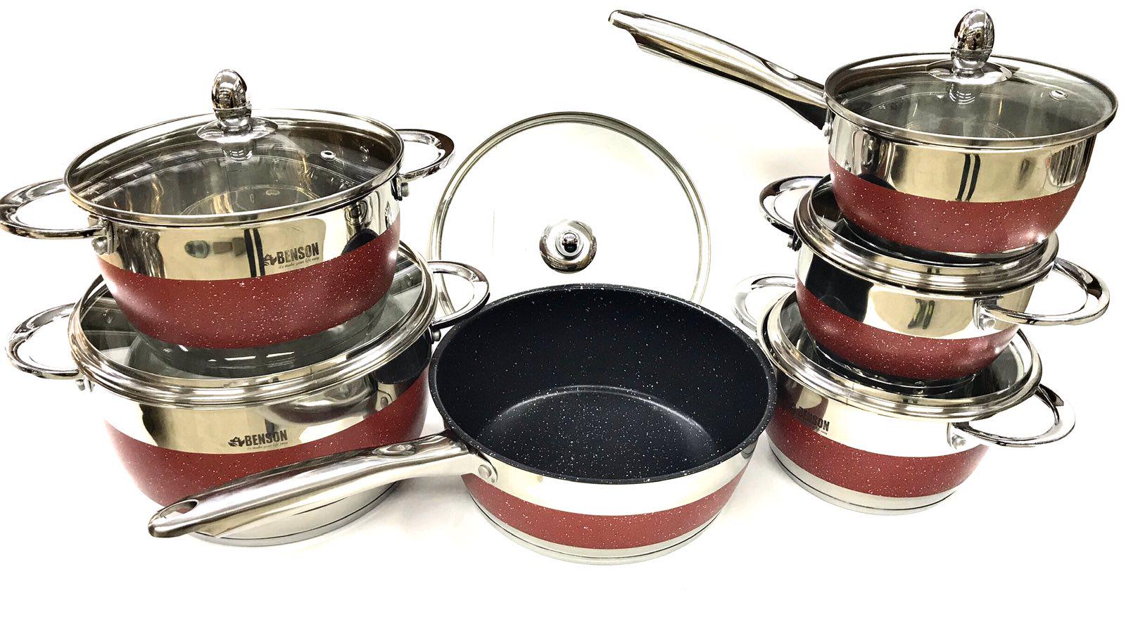 Набор кастрюль Benson BN-294 12 пр. Красный