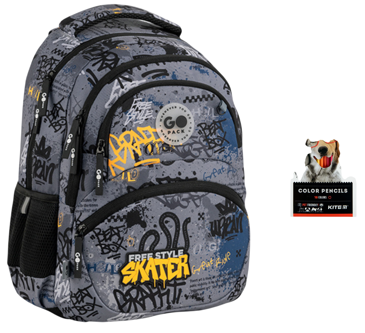 Рюкзак школьный GoPack Education GO26-175M-5 Free Style и карандаши KITE 18 цветов (2905030922)
