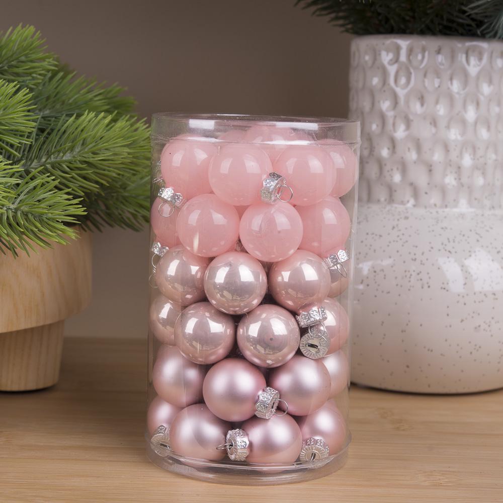 Шары новогодние из стекла 2,5 см 48 шт. Розовый (3354-2)