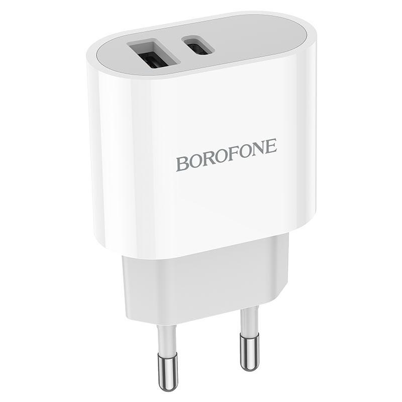 Зарядное сетевое устройство универсальное Borofone BA62A Wiseacre PD12W 1USB/1Type-C/2,4A с кабелем Type-C to Lightning White Зарядное сетевое устройство универсальное Borofone BA62A Wiseacre PD12W 1USB/1Type-C/2,4A с кабелем Type-C to Lightning White