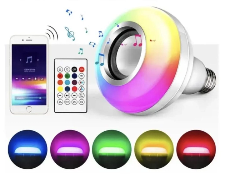 Лампочка с Bluetooth колонкой цветная Led Music Bulb Bluetooth EL-2108 RGB с пультом управления лампа с динамиком - фото 3