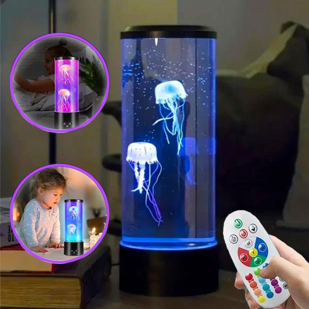 Нічник акваріум з 3D медузами з пультом керування 30 см LED 16 кольорів JELLY fish Чорний - фото 4