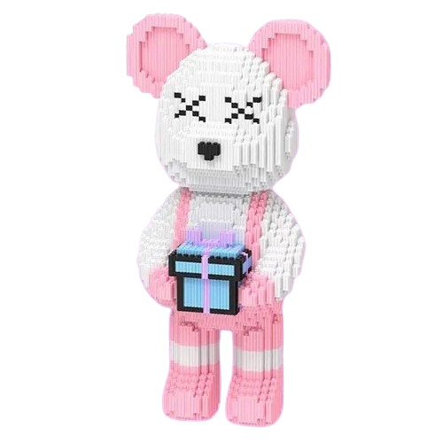 Конструктор Magic Blocks Bearbrick Мишка с подарком 3089 деталь 43 см Розовый