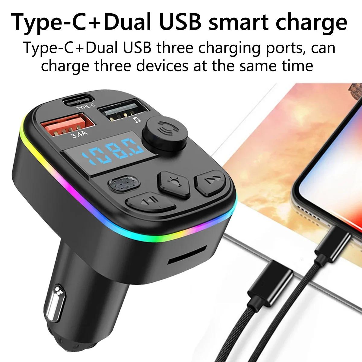 FM-трансмиттер Y3Z5 Type-C 2 USB 3.1A MicroSD Bluetooth 5.0 с зарядным устройством (566-2222) - фото 4