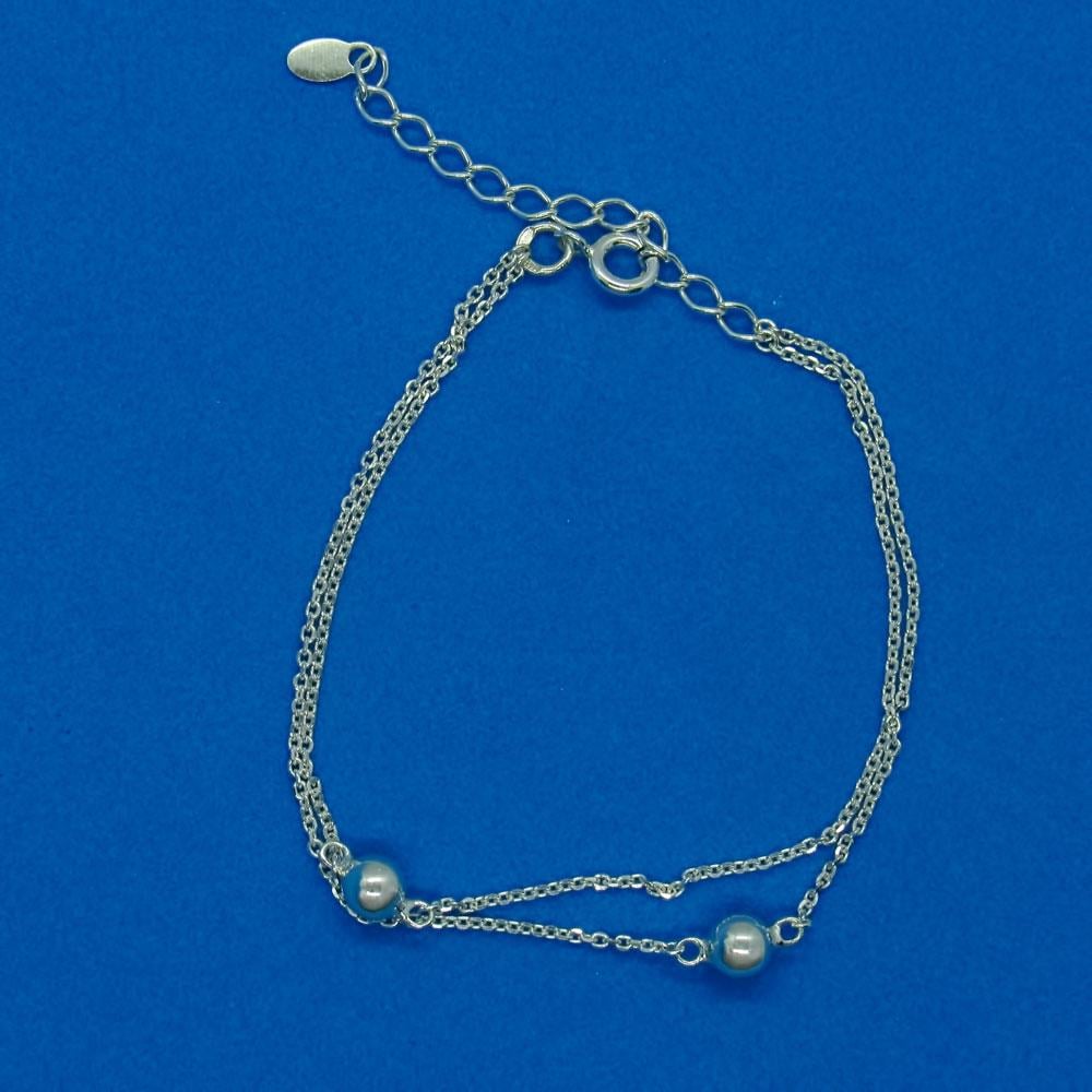 Срібний подвійний браслет Дві кульки