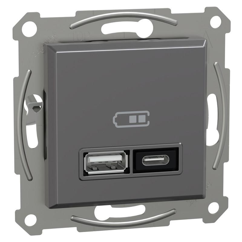 Розетка USB Schneider Electric Asfora тип А+С 21W 3A антрацит ABS (EPH2700571)