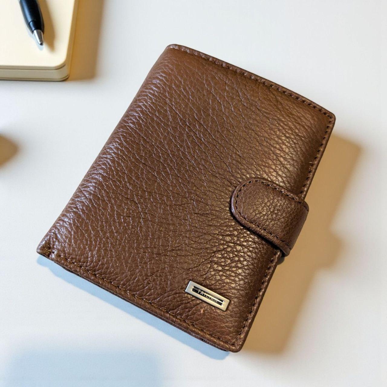 Кошелек портмоне кожаный мужской вертикальный на кнопке Tailian 12х10 см Рыжий