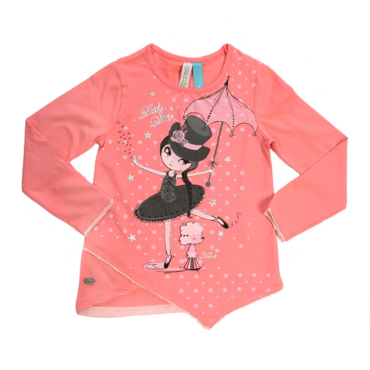 Блуза-туника детская хлопковая трикотажная Nano F1422-10 с принтом Девочка 130-140 см Розовый (F1422-10-8)