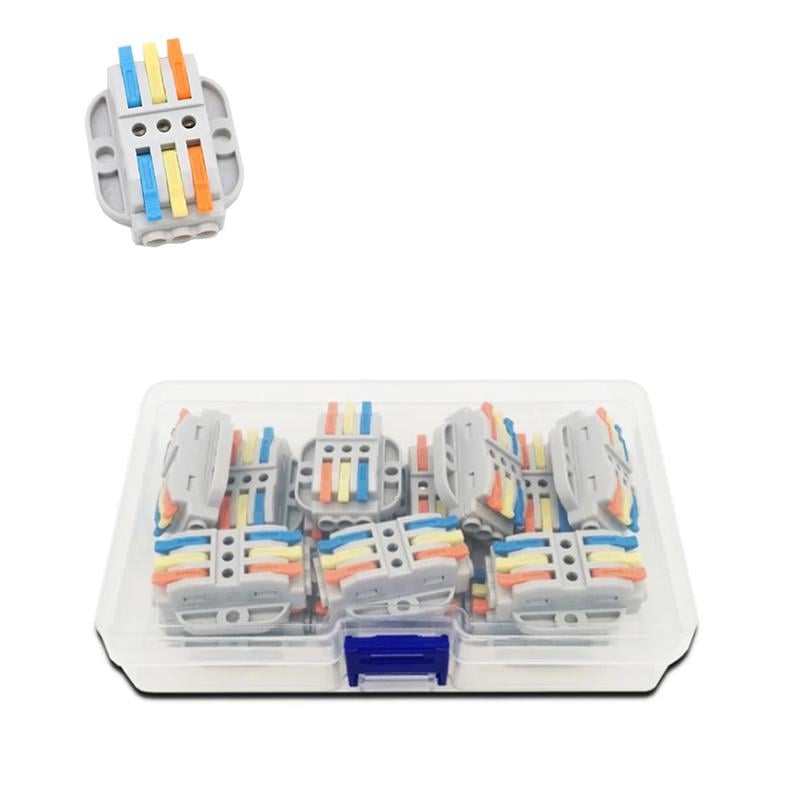 Набір клем Tactix 0,08-4 мм2 32А 3х1-3х1 прохідна одинарна 41,5х30,6х14,8 мм 14 шт. Різнокольоровий (KV223-3c-14box)