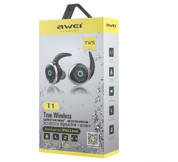 Наушники беспроводные Awei T1 Twins Earphones Bluetooth Black (008540) - фото 2