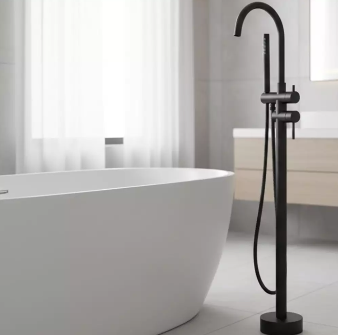 Смеситель для ванны Devit Flow 550538B с напольным душевым набором Черный матовый (592988)