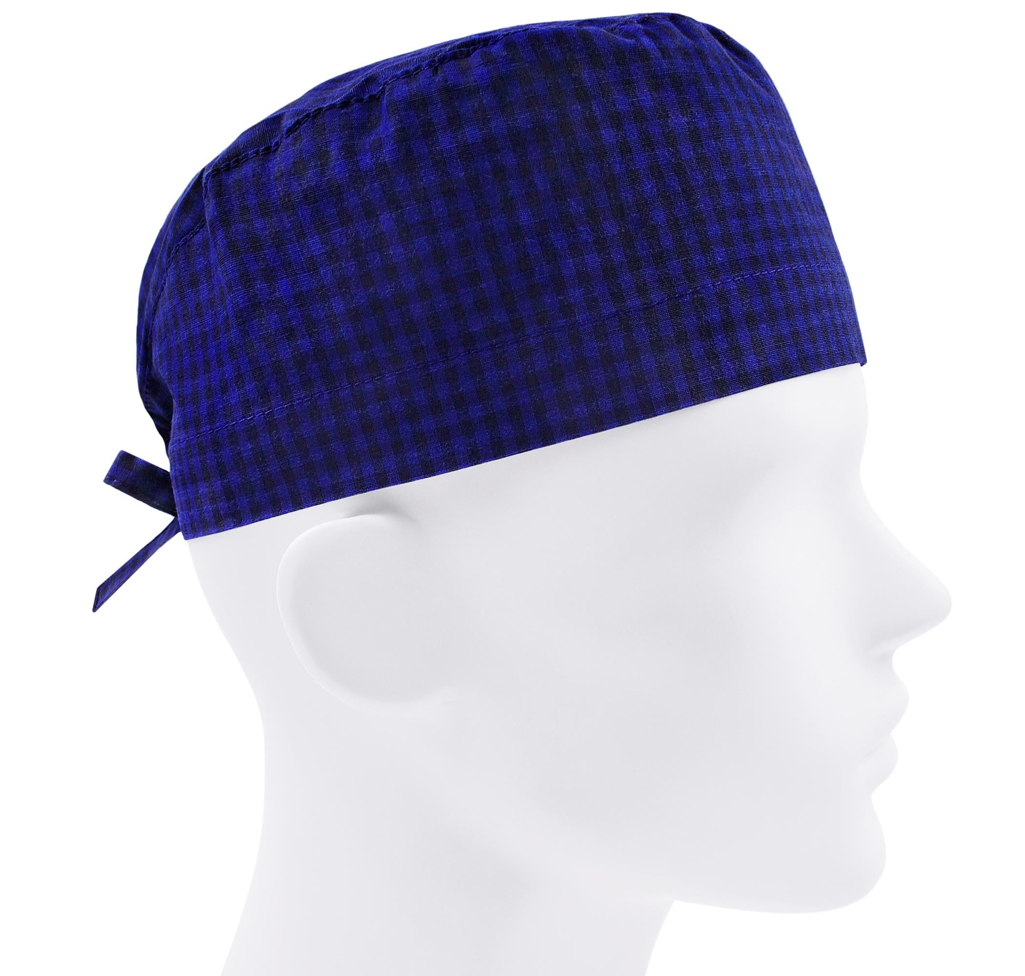 Шапочка медицинская мужская FloralScrubs Клетка синяя универсальная (М135)
