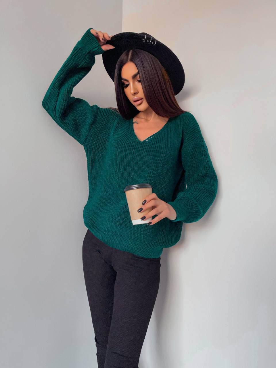 Свитер женский Лаура с вырезом р. 44-50 Бутылка (217/а-нс) - фото 4