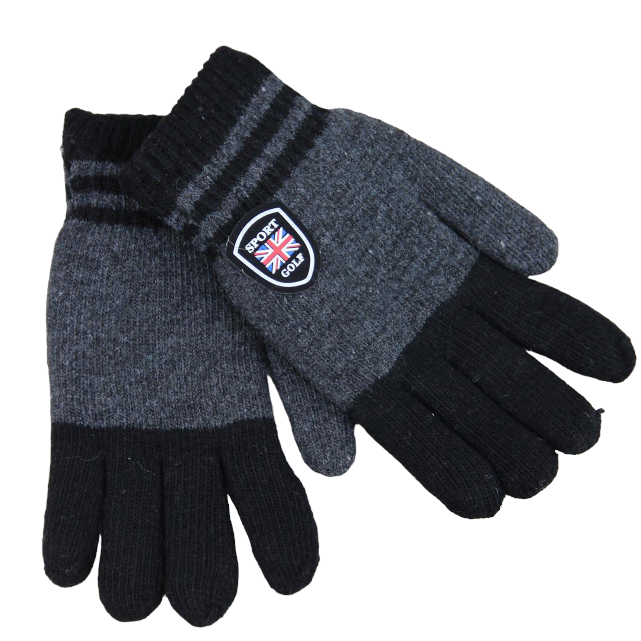 Перчатки мужские шерстяные с мехом двойные М-L Черный (34119)