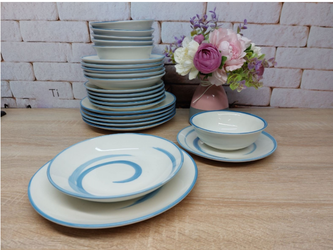 Сервиз столовый OMS TULU фарфор 6 персон 24 шт. волна Белый с голубым (KL24-Briz) - фото 9 Сервиз столовый OMS TULU фарфор 6 персон 24 шт. волна Белый с голубым (KL24-Briz) - фото 9