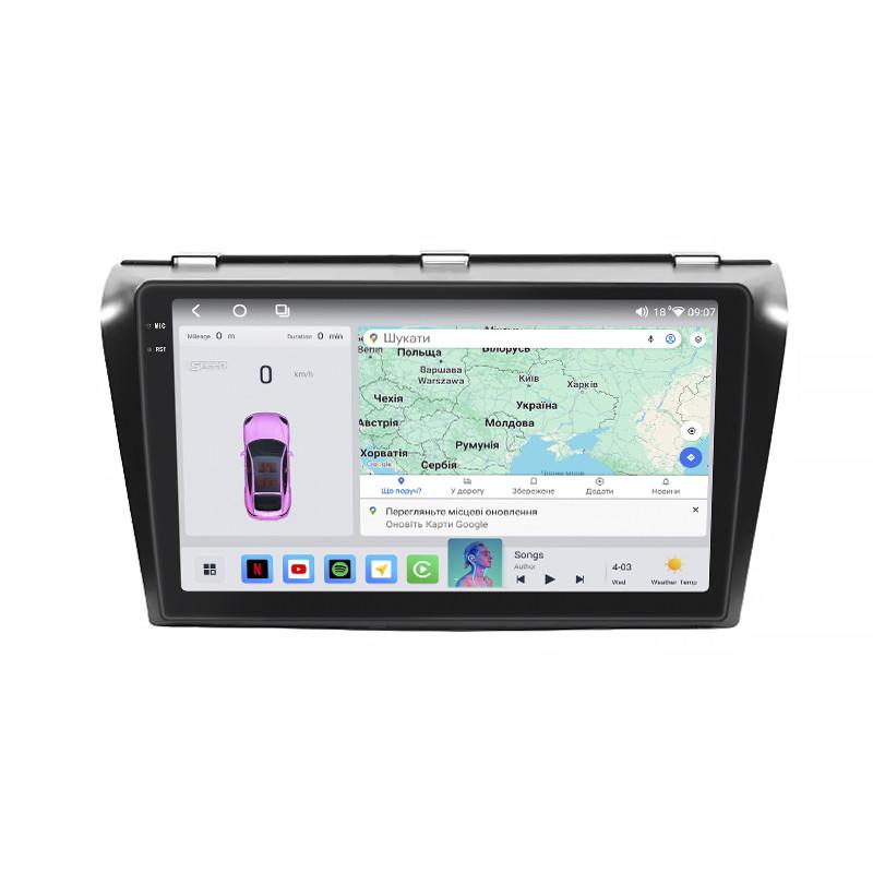 Автомагнітола штатна Lesko 4G/QLED/360°/CarPlay/GPS/Wi-Fi для Mazda 3 I BK Рестайлінг 2006-2009 4/64Gb 9" (2324041361)