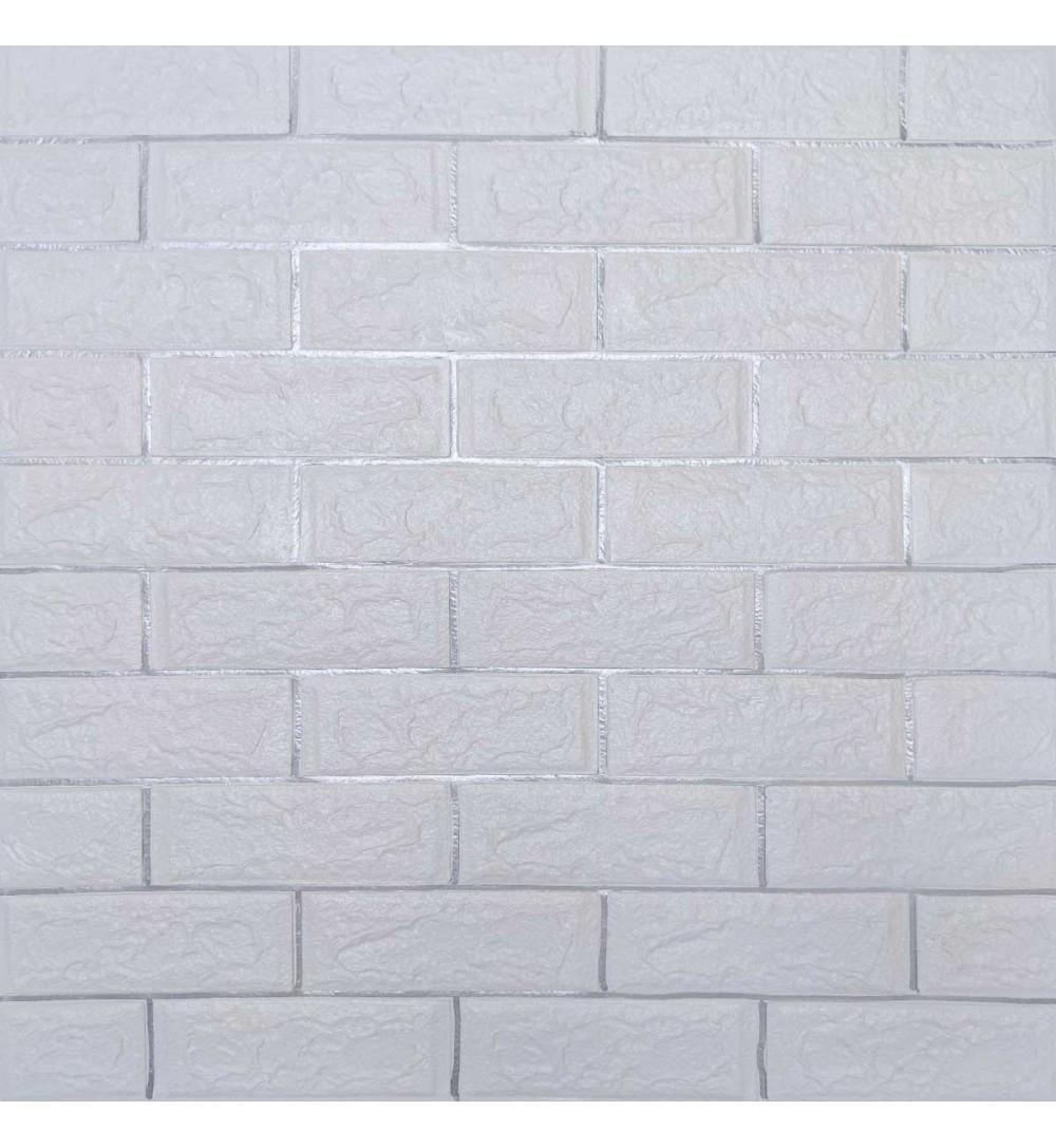 3D-панель декоративна самоклеюча під цеглу 700x770x5 мм Білий матовий з срібним (Os-BG01-5 срібло)
