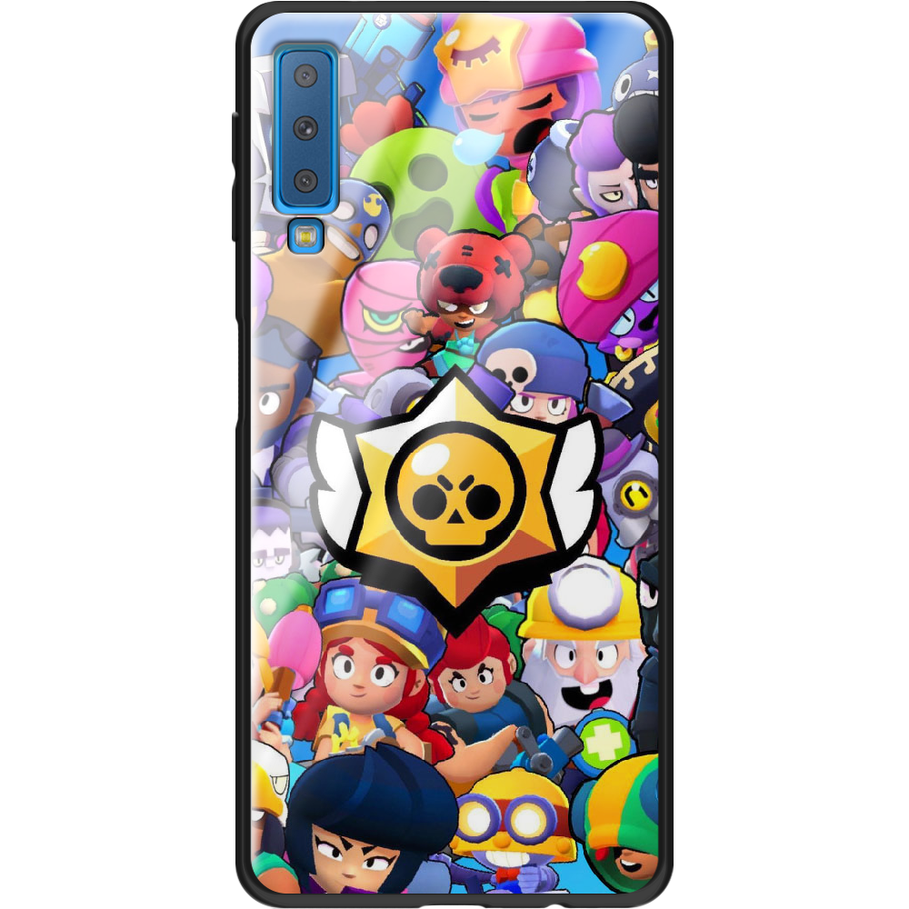 Чехол Boxface Samsung A750 Galaxy A7 2018 Brawl Stars Черный силикон со стеклом (35481-up2389-37741)