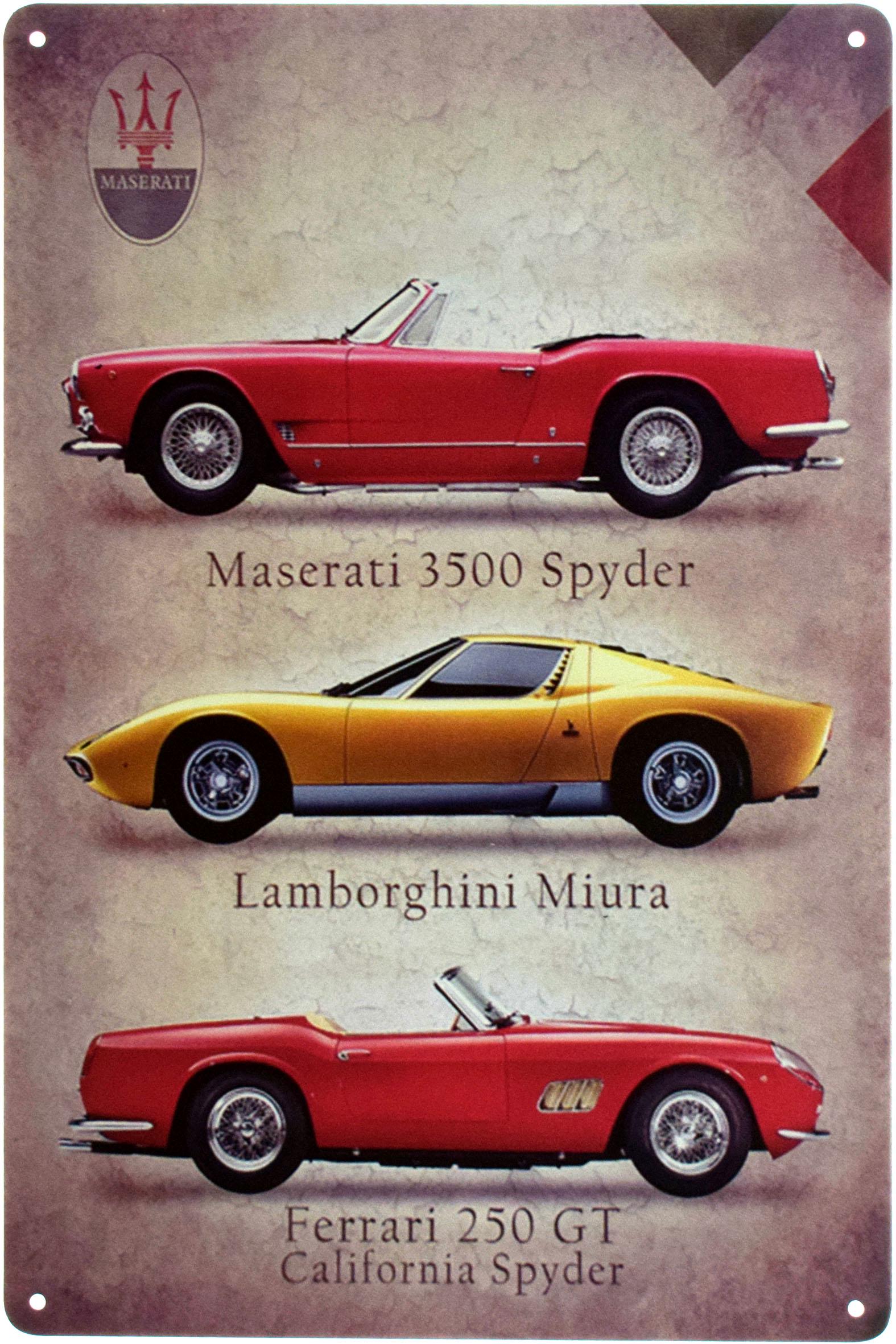 Табличка металлическая Maserati Lamborghini Ferrari 20x30 см