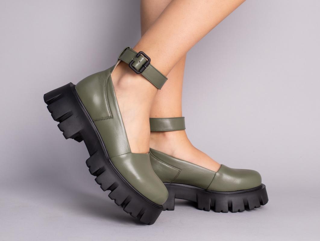 Туфли женские кожаные на массивной подошве р. 35 Хаки (8941-5/35)