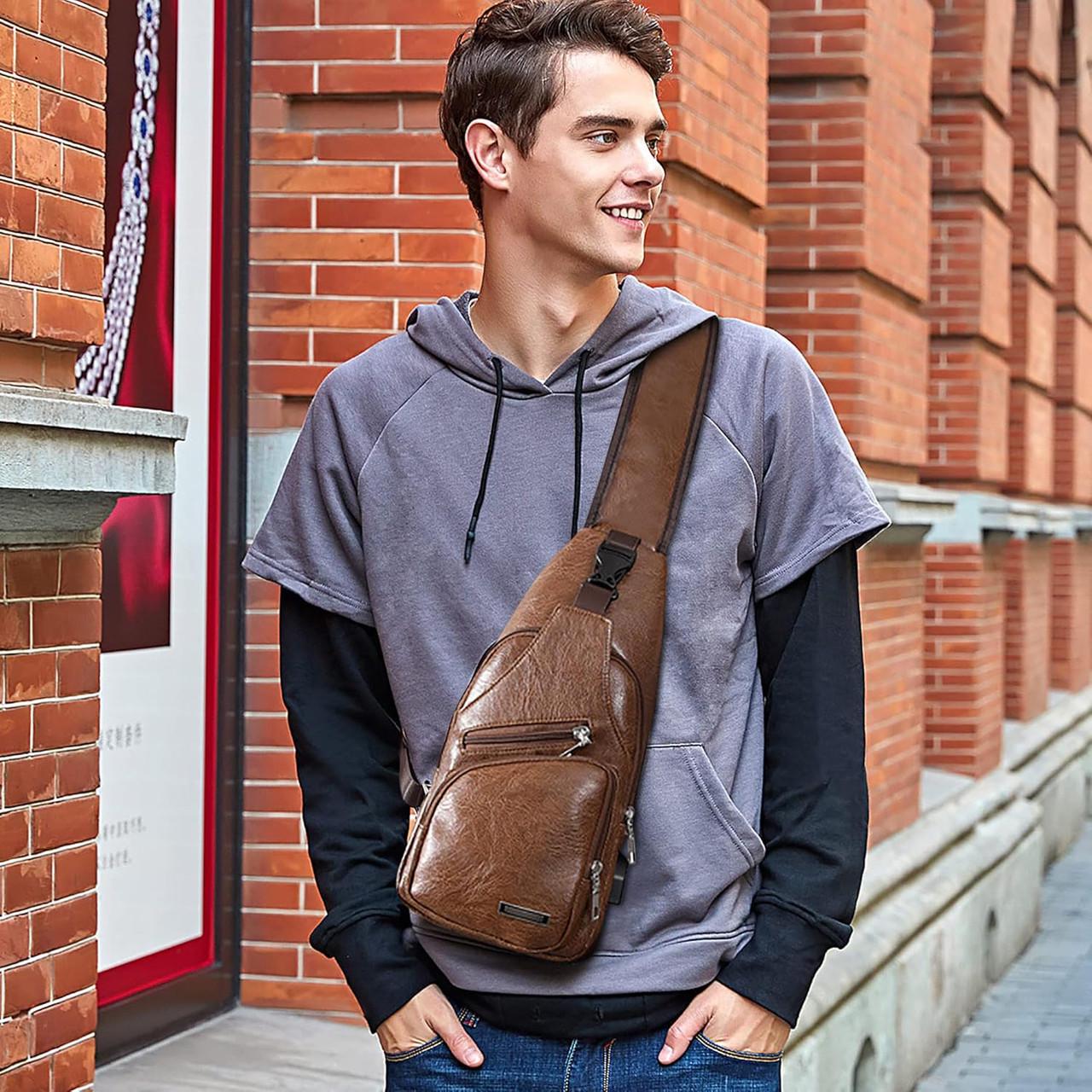 Сумка-слінг чоловіча через плече з одним основним відділенням Коричневий (LR 3416 BNL) - фото 8