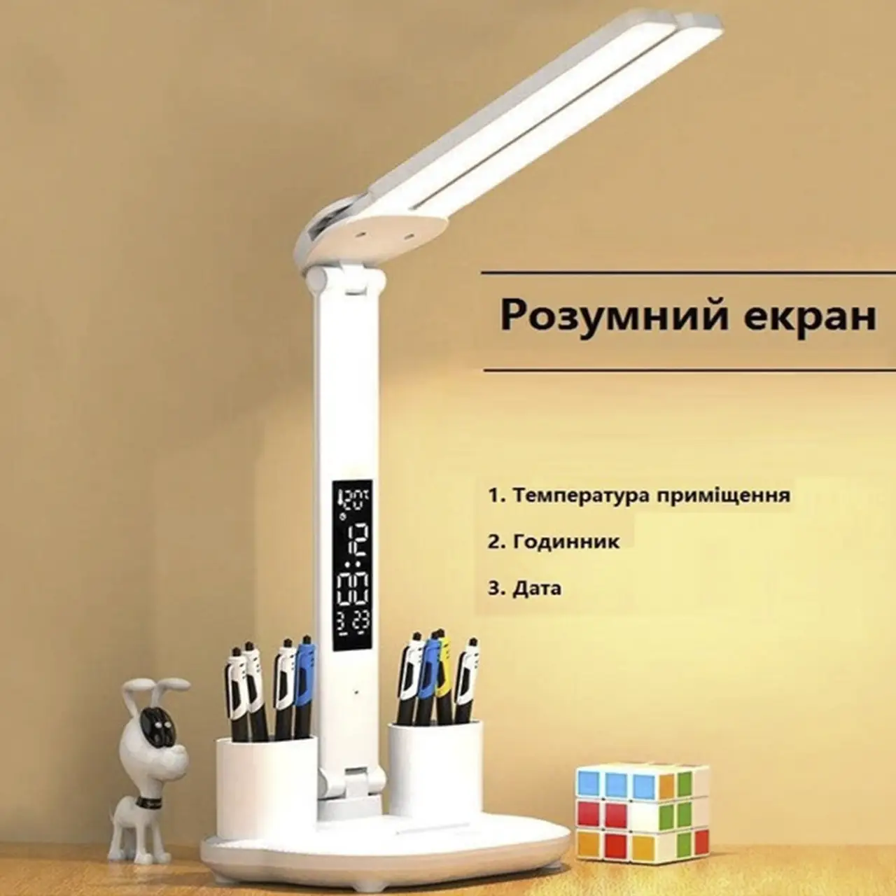 Настільна лампа LED на акумуляторах для дому та офісу з термометром/годинником/календарем (2461128224) - фото 4 Настільна лампа LED на акумуляторах для дому та офісу з термометром/годинником/календарем (2461128224) - фото 4