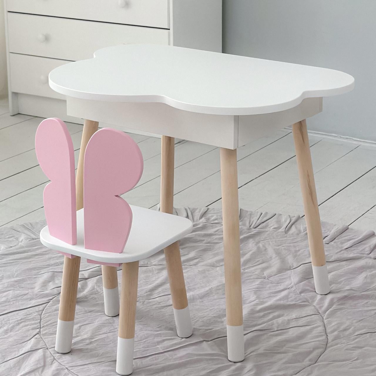 Стол облачко с нишей и стул Бабочка Белый/Розовый (69387) Стол облачко с нишей и стул Бабочка Белый/Розовый (69387)