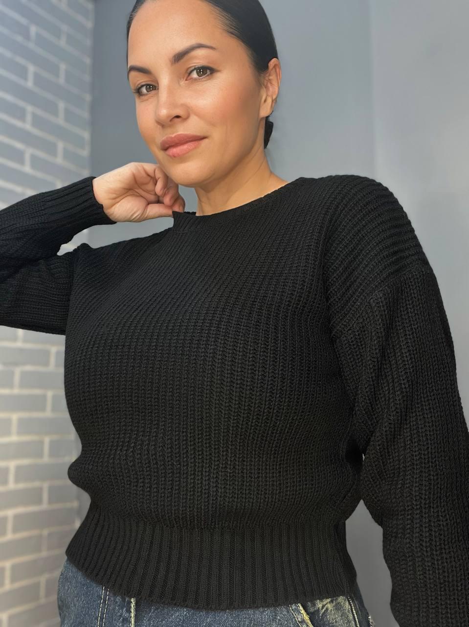 Свитер женский MIX RAY 6716 простой короткий базовый однотонный OS Черный (1236) - фото 3