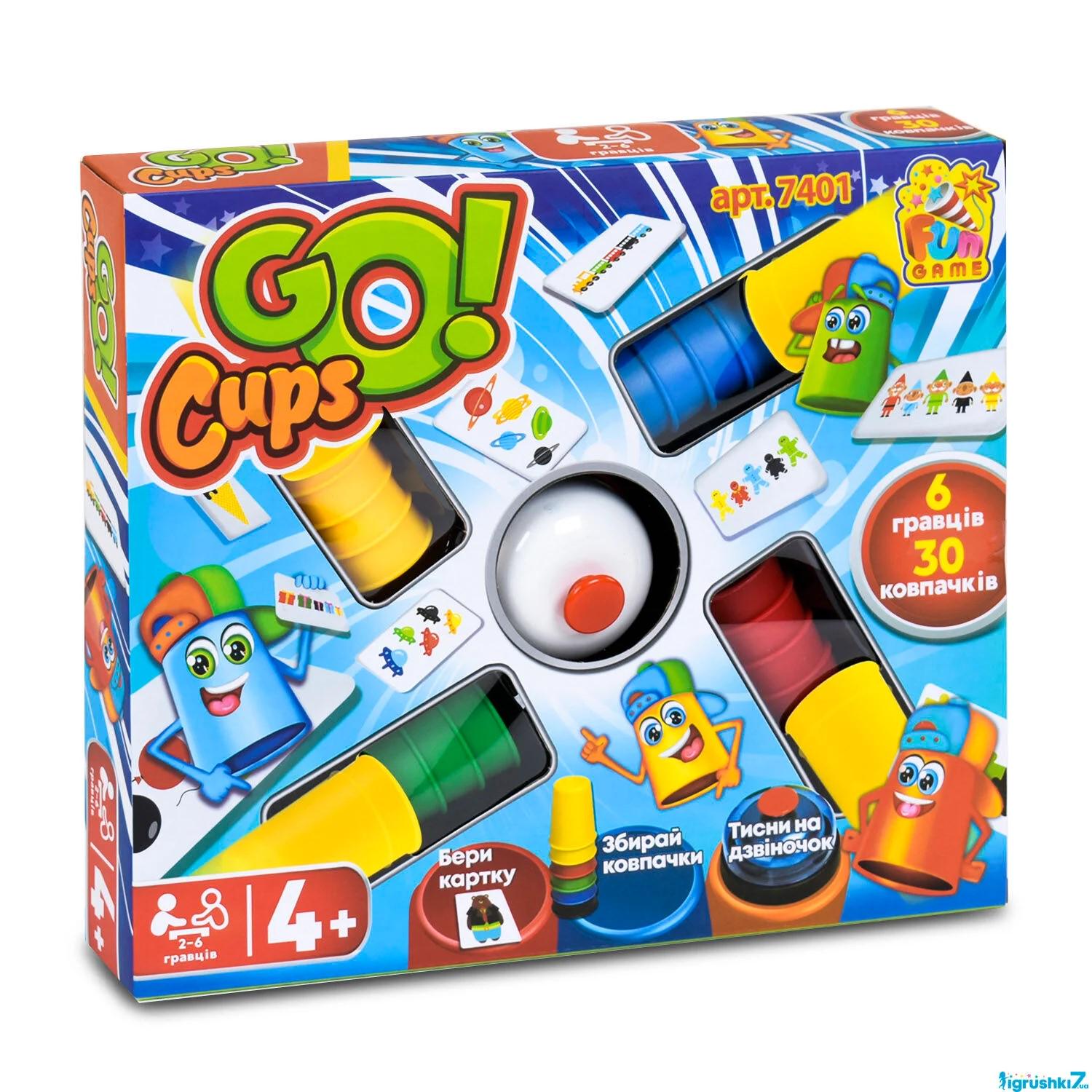 Настольная игра 4Fun Games Club Go Cups 24 карты с рисунками-заданиями/30 колпачков пяти разных цветов (7401)