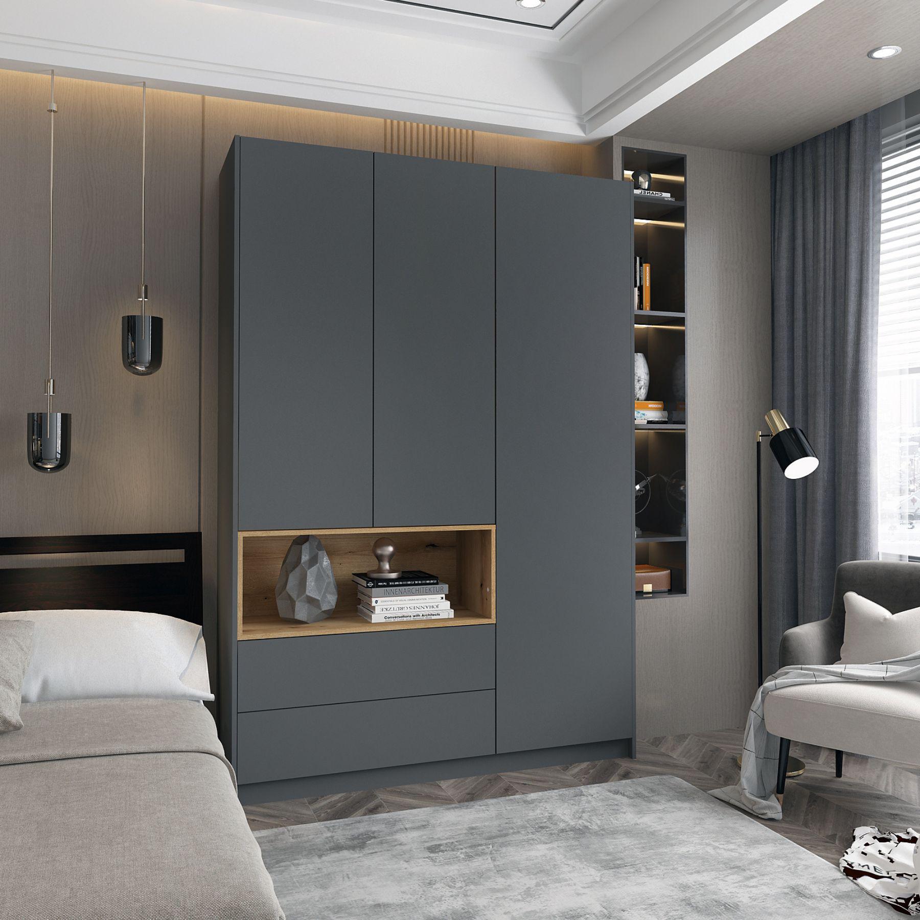 Шкаф для одежды с нишей Doros Дэйл 150х52х220 см Графитовый/Дуб Эвок (DRS-011282)