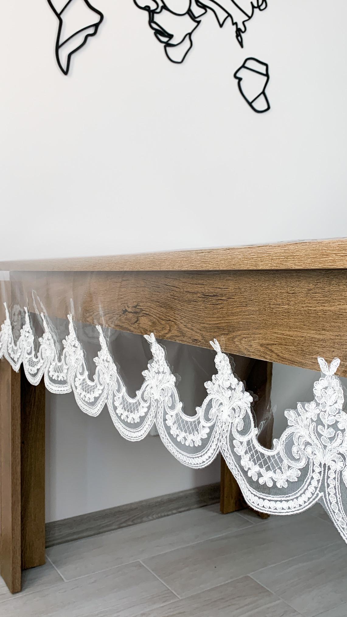 Скатертина силіконова Корд Elit з мереживом 160x120 см Молочний (505-24)