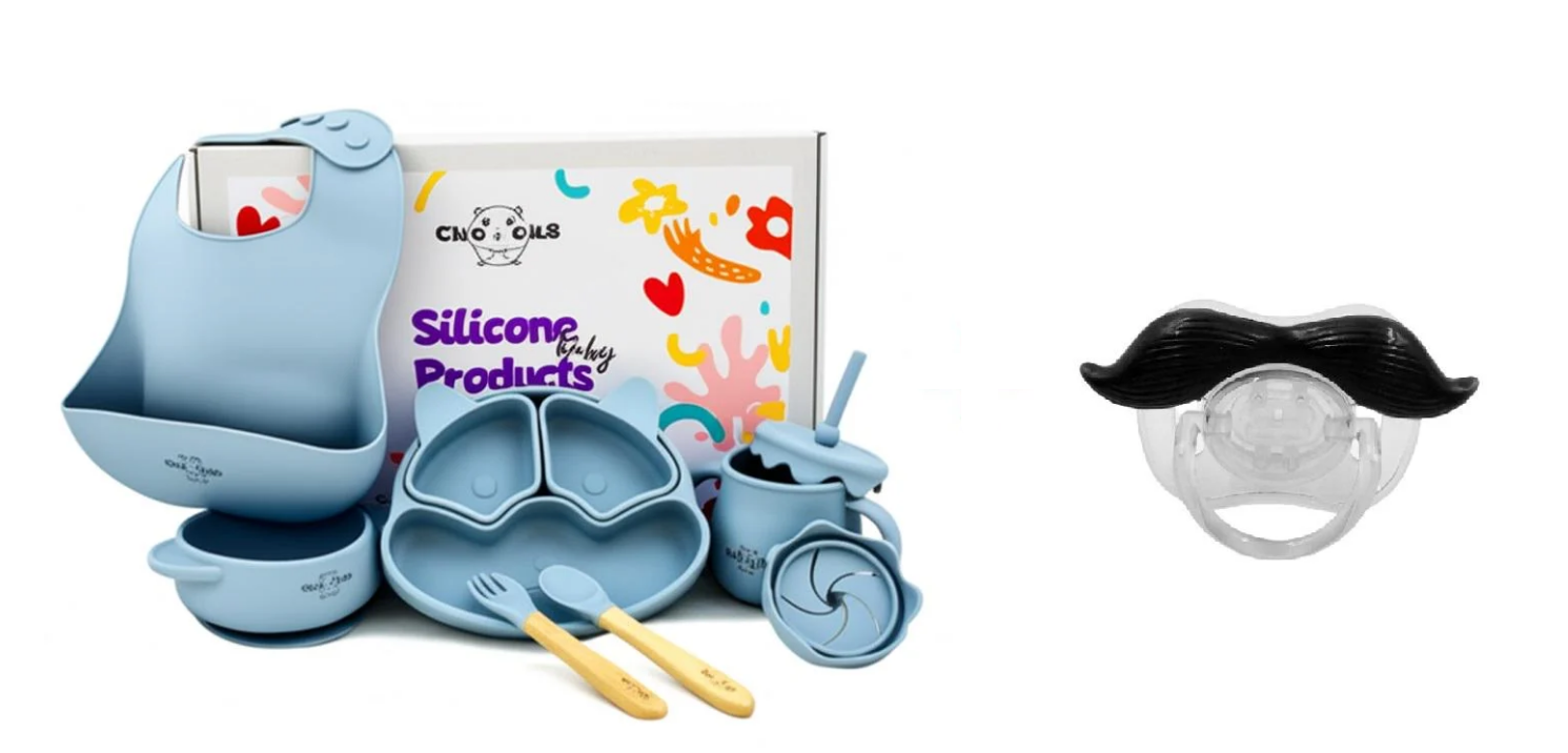 Набiр дитячого посуду на присосках силіконовий Блакитний (27843726)