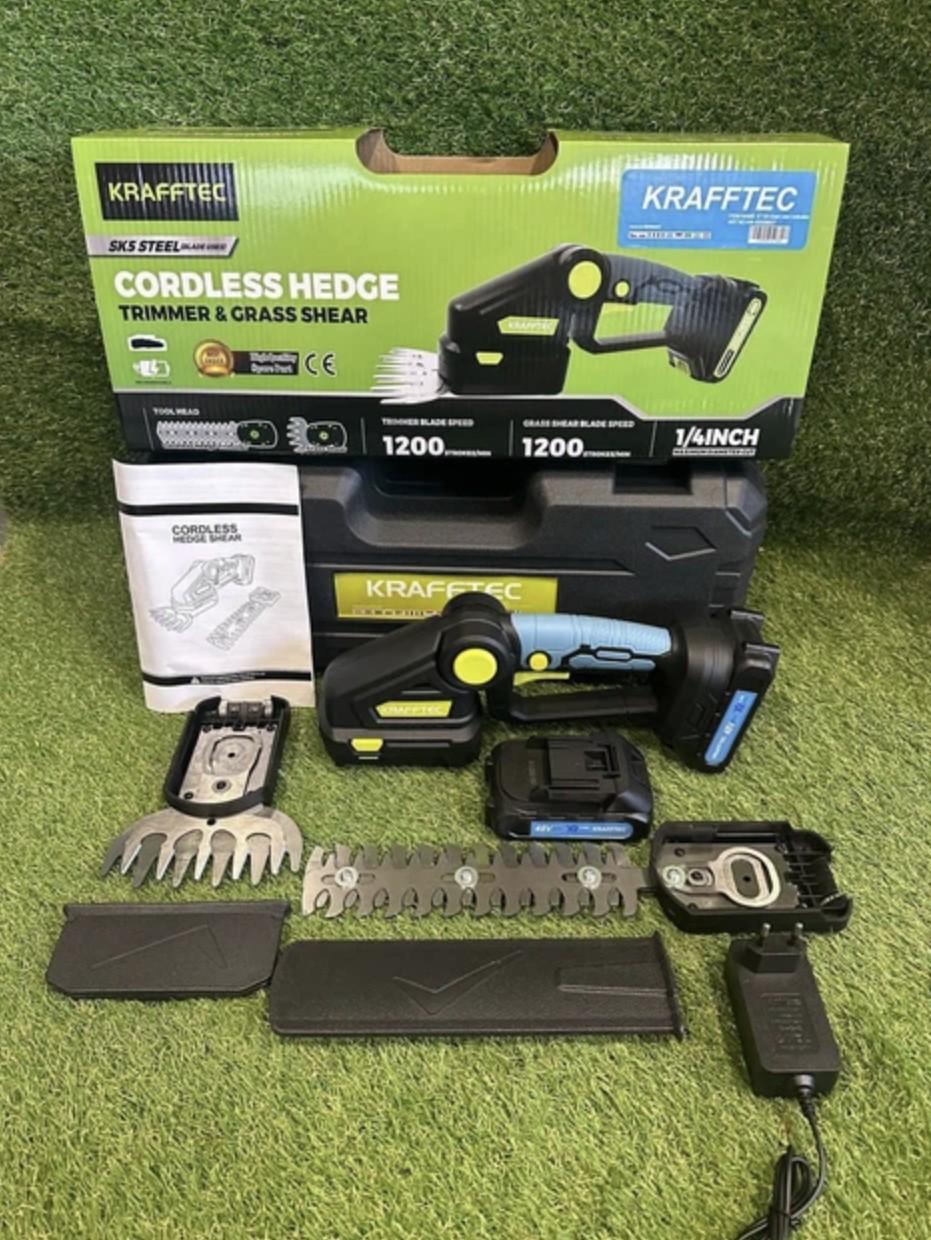 Кусторез аккумуляторный Krafftec 48V/6AP для ухода за газоном и кустами универсальный (897)