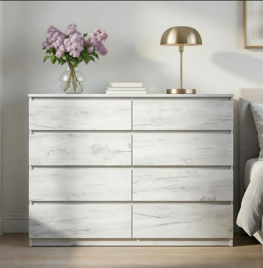 Комод Мастер Форм Брайт ДСП телескопические направляющие полного выдвижения 1300х376х950 мм Дуб крафт белый