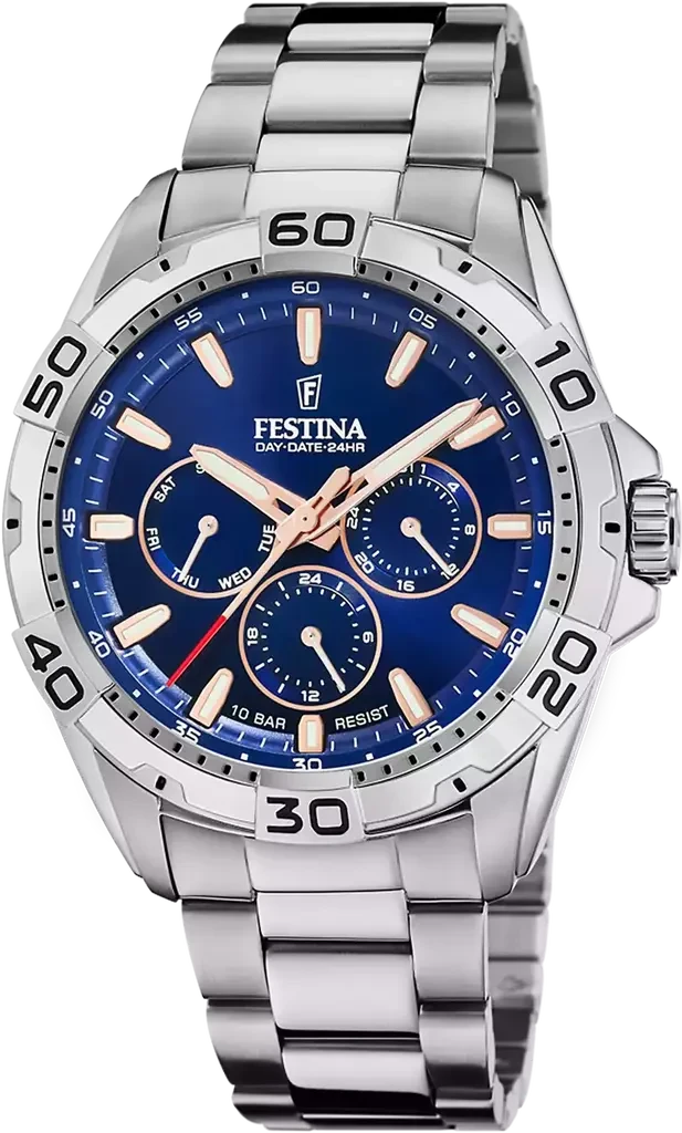 Наручний годинник чоловічий Festina F20623/2 Multifunction Collection з сталевим корпусом WR 100 м та синім циферблатом