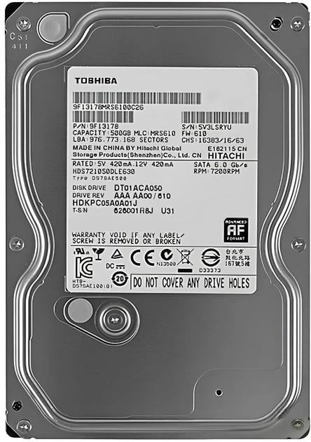 Накопитель HDD SATA 500GB Toshiba 7200rpm 32MB (DT01ACA050)