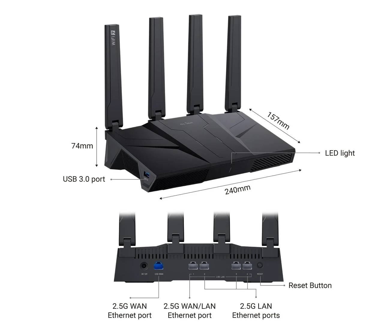 Роутер Wi-Fi7 Flint 3 (GL-BE9300) - фото 3 Роутер Wi-Fi7 Flint 3 (GL-BE9300) - фото 3