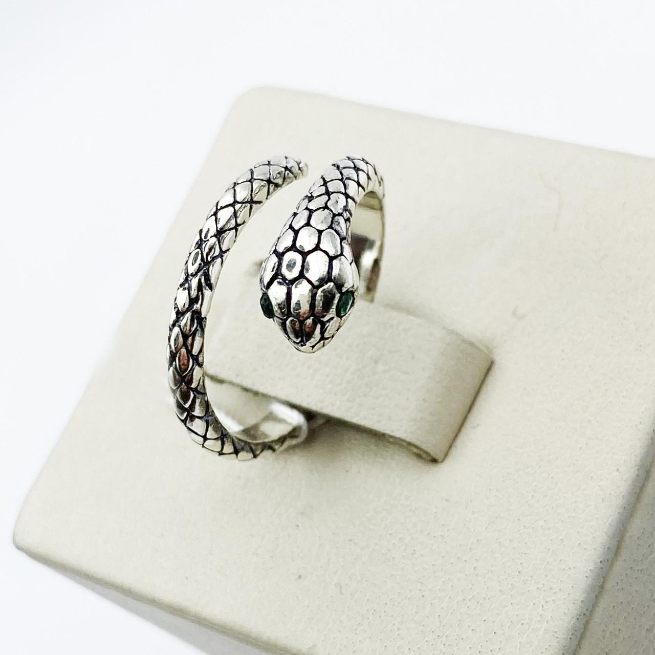 Кольцо серебряное Змея с зеленым кубическим цирконием р. 16,5 2,72 г (1880200092)