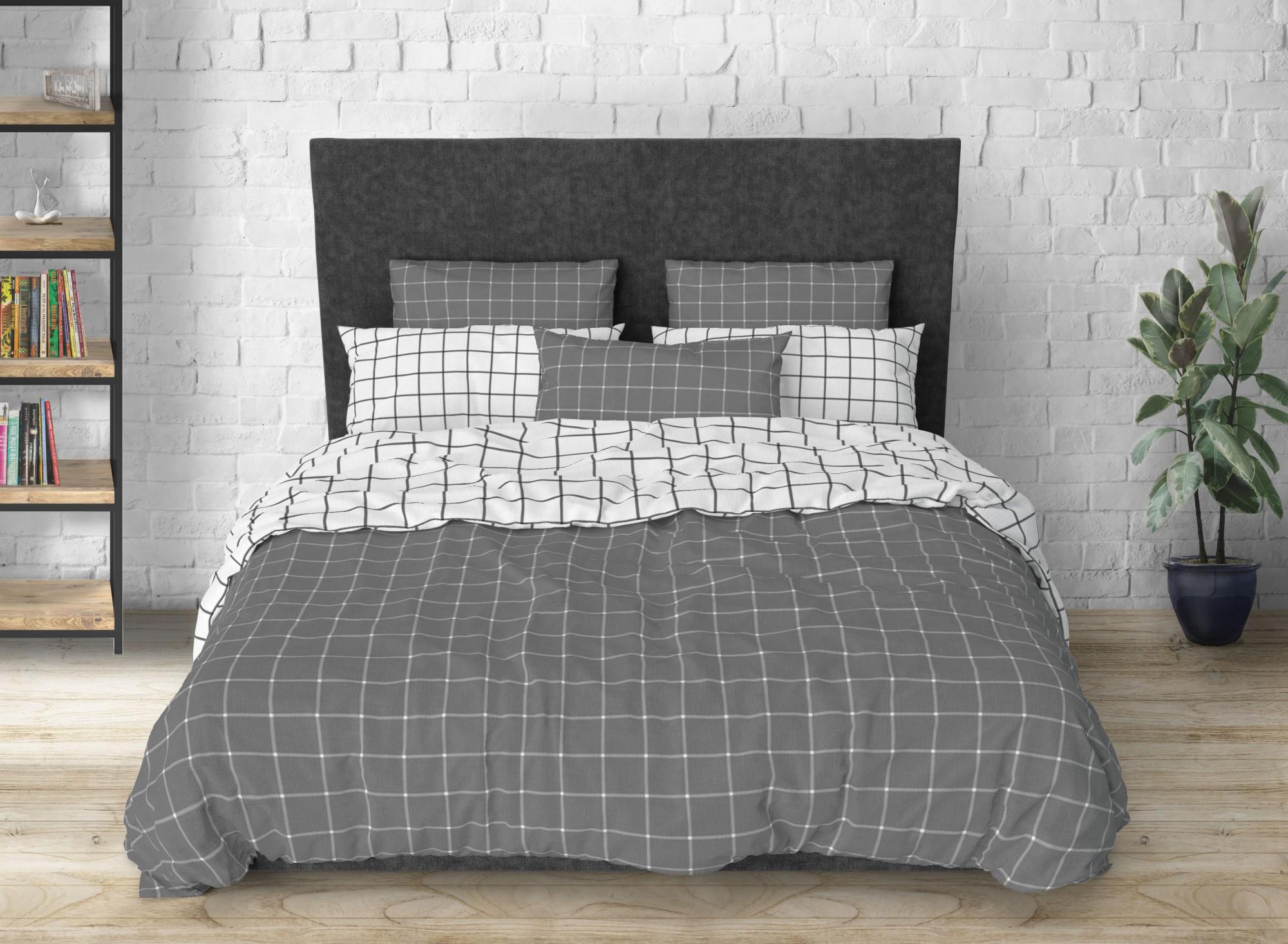 Комплект постільної білизни Клітинка 200х220 см двоспальний бязь Сірий (Glux-4844/2.0) Комплект постільної білизни Клітинка 200х220 см двоспальний бязь Сірий (Glux-4844/2.0)