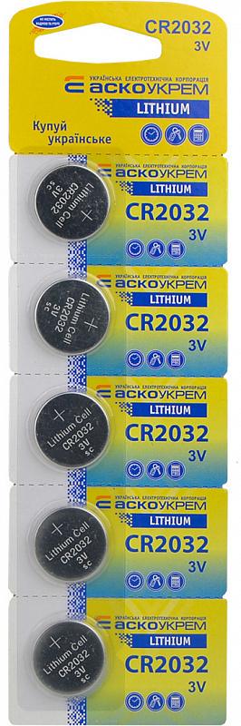 Батарейка-таблетка літієва АСКО-УКРЕМ CR2032 BP5 5 шт. (29924428)