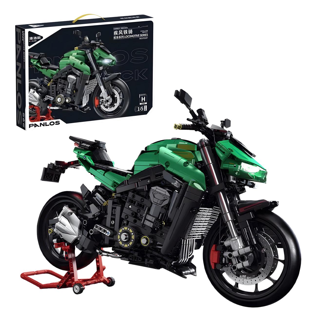 Конструктор детский Скоростной мотоцикл Kawasaki Z1000 со световыми эффектами 2089 дет. (672107)