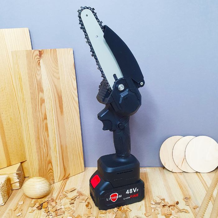 Пила мини Mini Electric Chain Saw1 в чемодане с 2 аккумуляторами для обрезки деревьев и распила дров (48V-RY) - фото 9