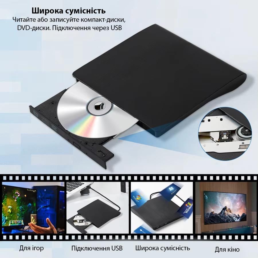 Оптический привод внешний AMMTOO CD-DVD USB 3.0/DVD-R DVD-RW Black - фото 8